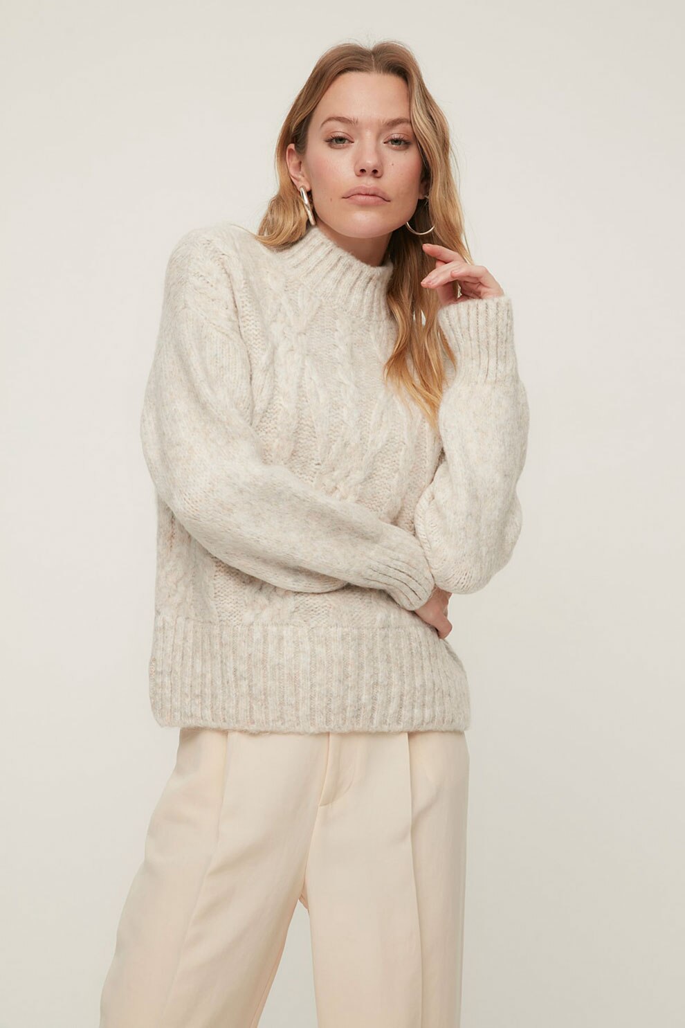 Trendyol, Pulover cu model torsade, Crem