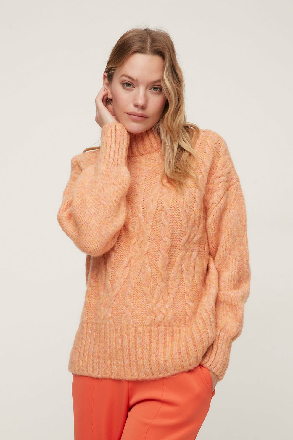 Trendyol, Pulover cu model torsade, Oranj pal