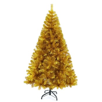 Brad artificial cu fibra optica, pentru Craciun, iluminat LED, auriu, lumini alb-cald, cu suport inclus, 210 cm, buz Brad artificial cu fibra optica, pentru Craciun, iluminat LED, auriu, lumini alb-cald, cu suport inclus, 210 cm, buz