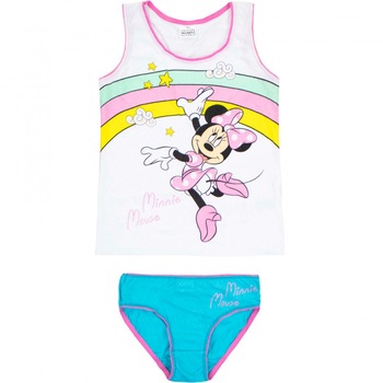 Set 2 piese, maiou si chilot Minnie Mouse Rainbow 4-5 ani Alb/Bleu Set 2 piese, maiou si chilot Minnie Mouse Rainbow 4-5 ani Alb/Bleu