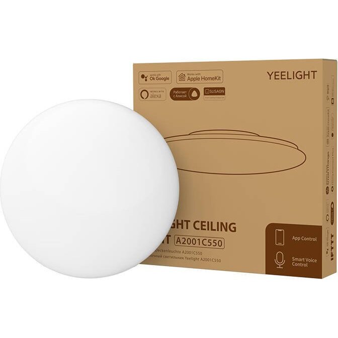 Plafoniera LED inteligenta Yeelight A2001C550, rotunda, Wi-Fi, control vocal, 50W, 3500 lm, telecomanda inclusa, IP50, lumina reglabila, 59.8 cm, clasa energetica F