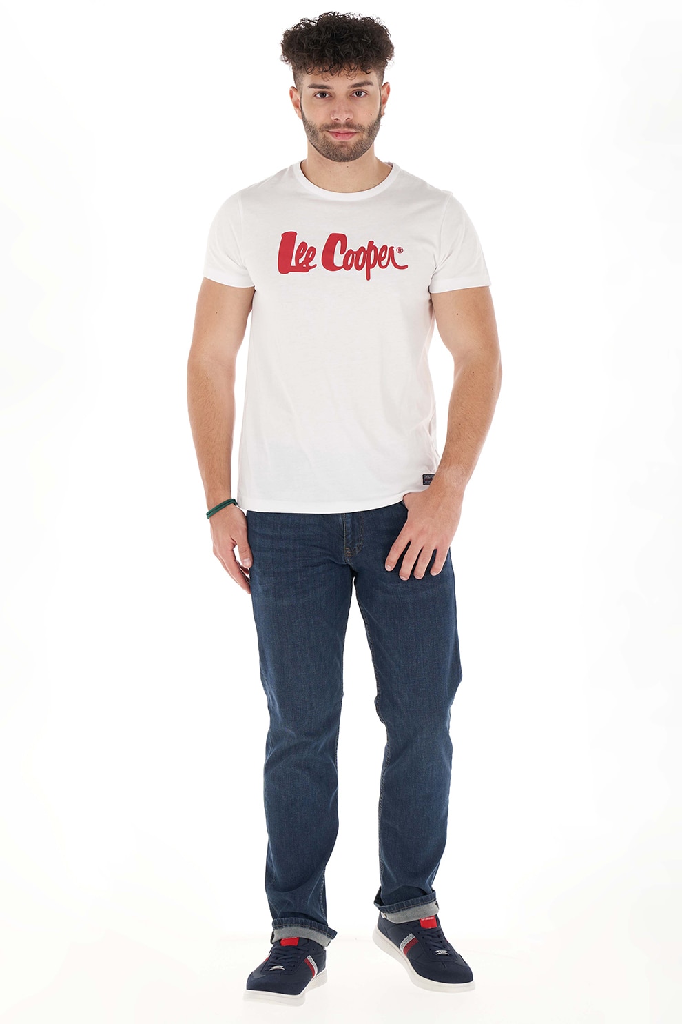 Lee Cooper, Blugi cu croiala dreapta si aspect decolorat, Albastru inchis