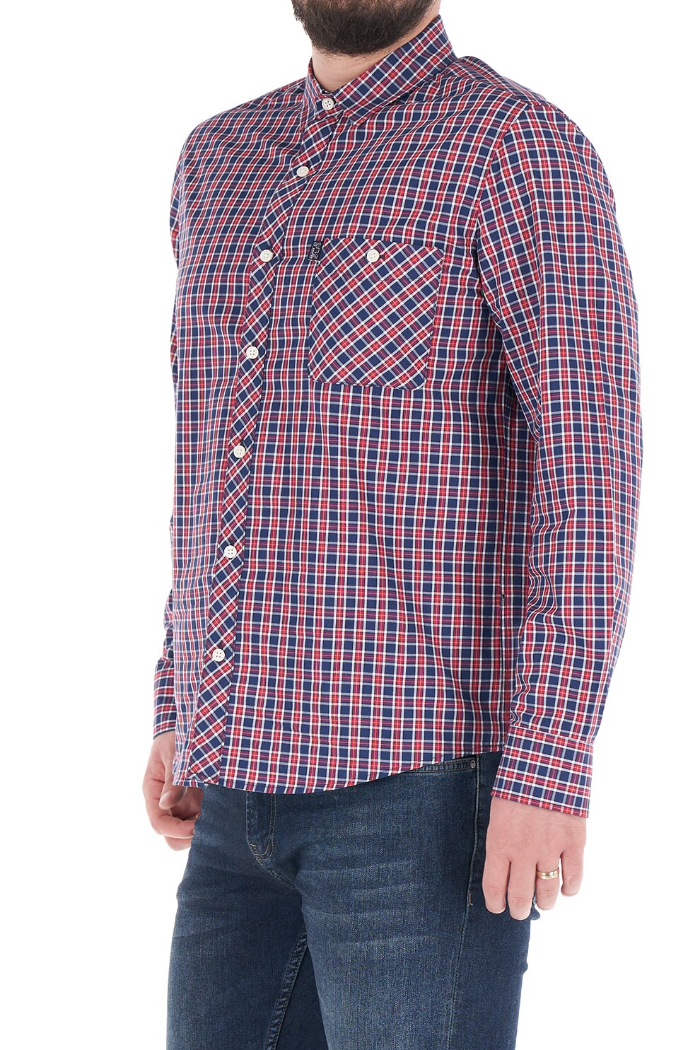 Lee Cooper, Camasa de bumbac in carouri cu buzunar pe piept, Rosu/Bleumarin