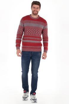 Lee Cooper, Pulover din amestec de lana cu decolteu la baza gatului, Rosu caramiziu/gri cenusa, M Lee Cooper, Pulover din amestec de lana cu decolteu la baza gatului, Rosu caramiziu/gri cenusa, M