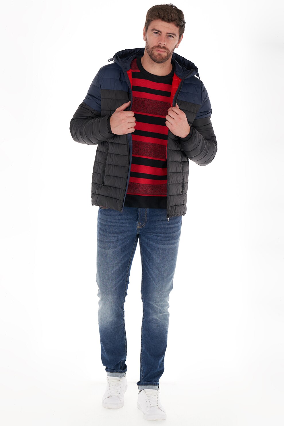 Kenvelo, Geaca matlasata cu gluga, Negru/Bleumarin