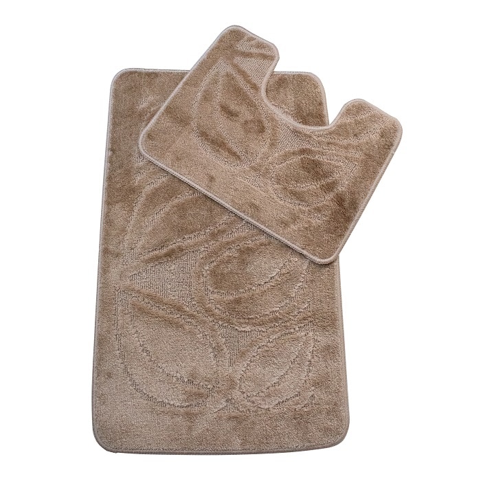 Set 2 covorase baie Basic Standard , 50x80cm/40x50cm, antiderapant, polipropilena, culoare bej, model frunze, gramaj 800 g
