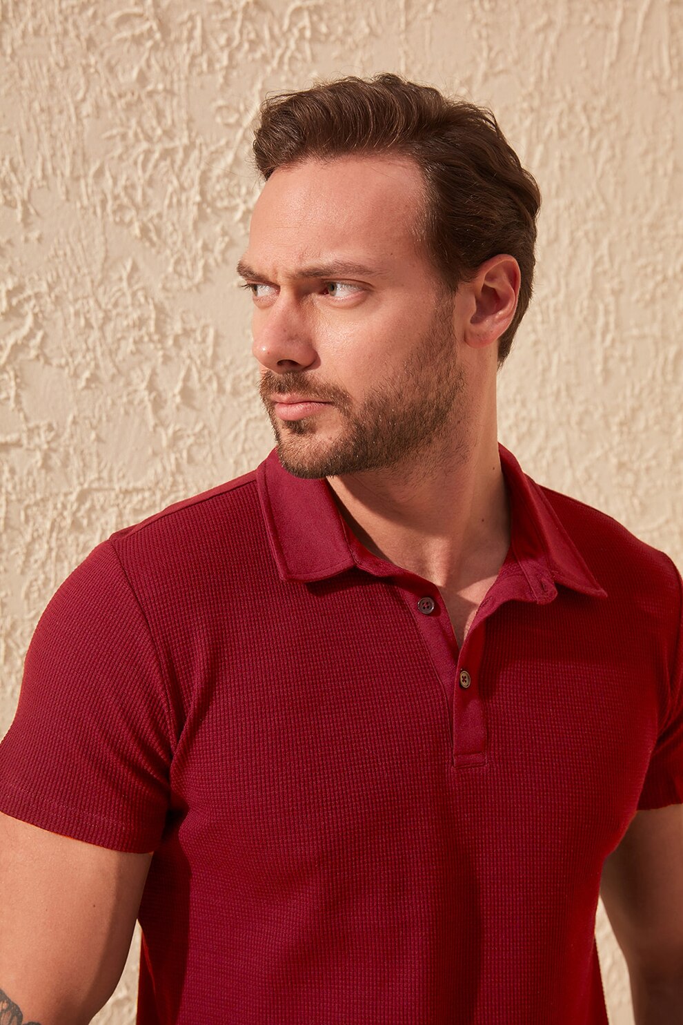 Trendyol, Tricou polo slim fit din material pique, Visiniu