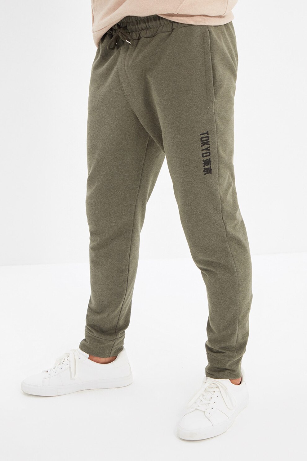 Trendyol, Pantaloni sport conici cu snur de ajustare in talie, Kaki
