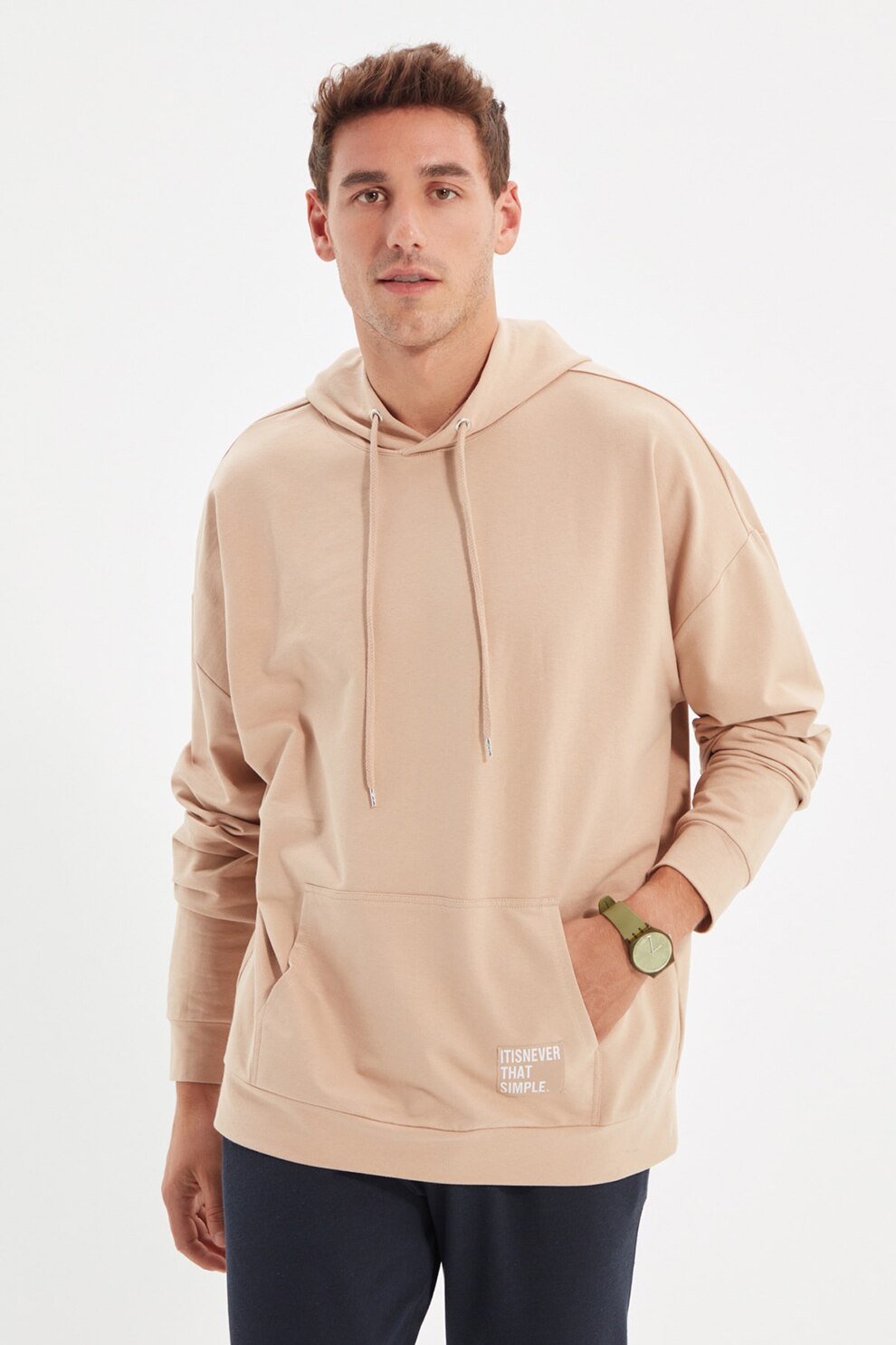 Trendyol, Hanorac supradimensionat cu buzunar kangaroo, Bej