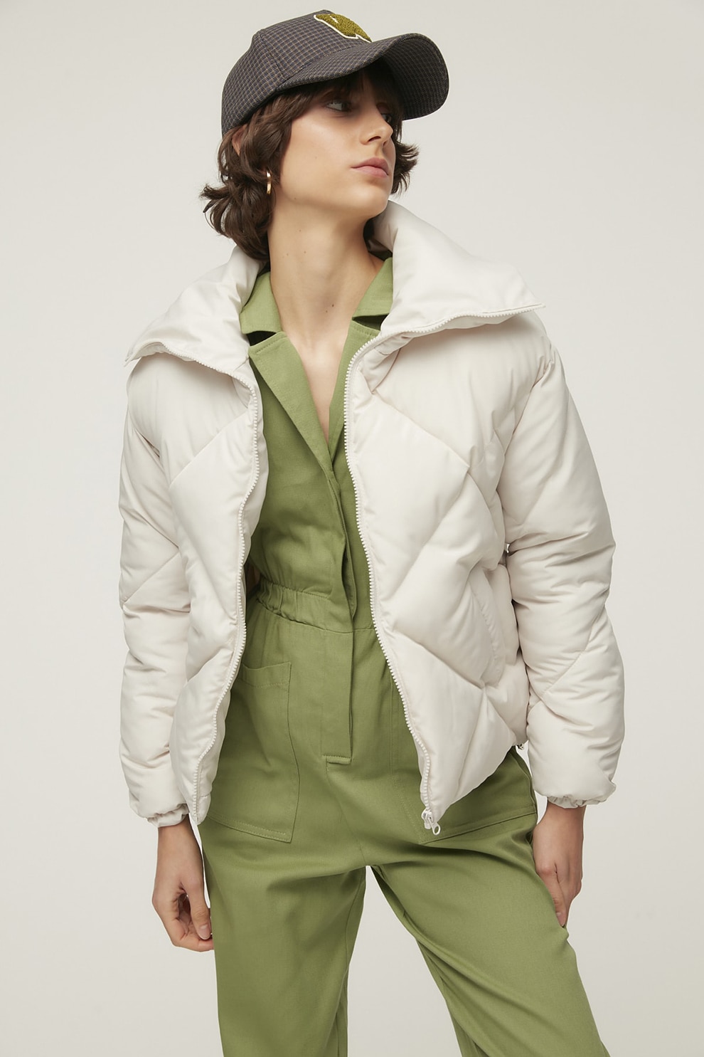 Trendyol, Geaca cu guler lat, Alb prafuit