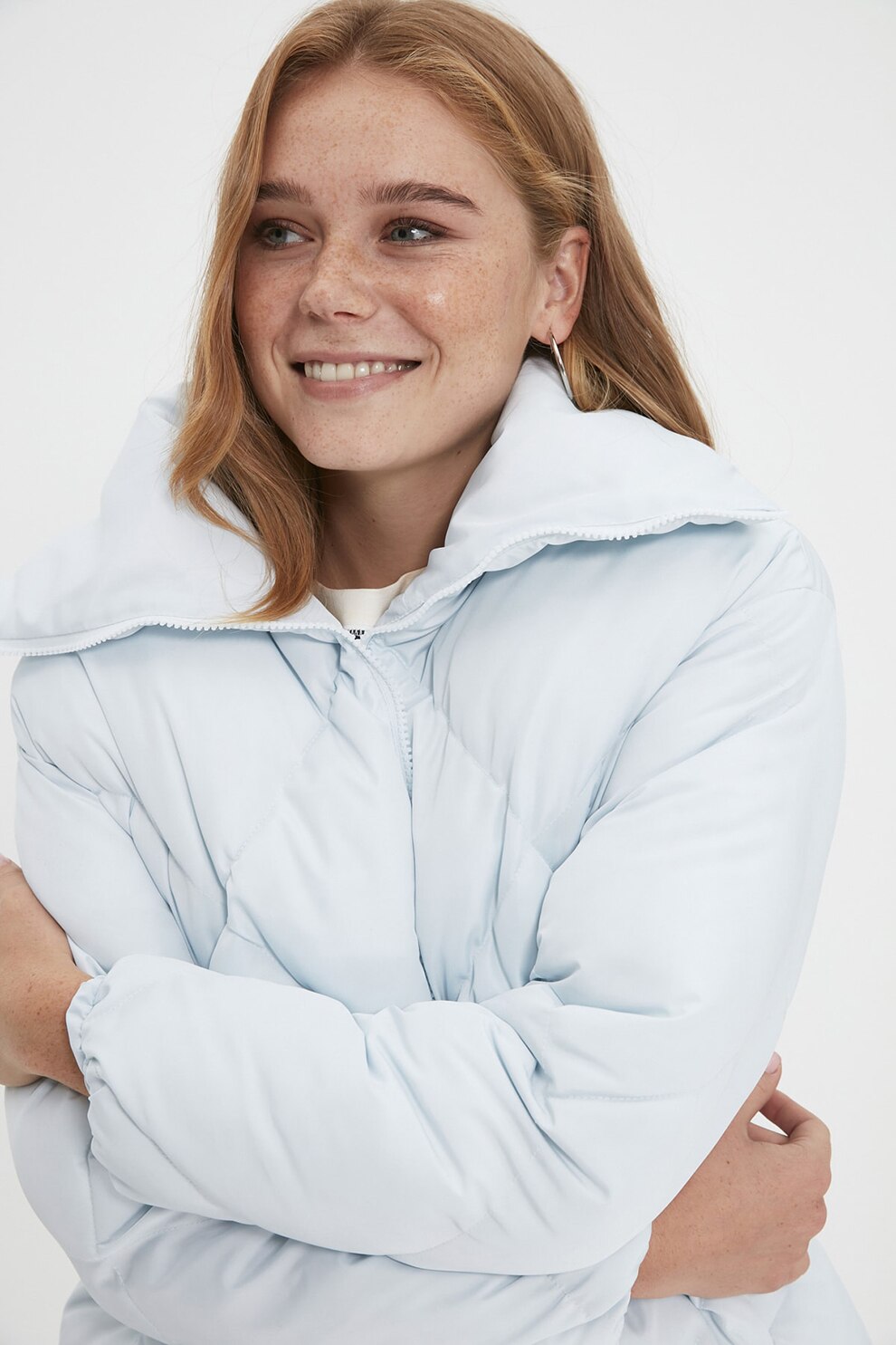 Trendyol, Geaca cu guler lat, Albastru pastel