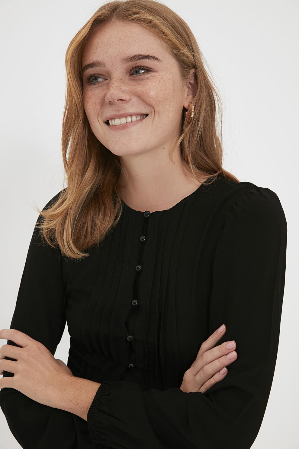 Trendyol, Rochie midi evazata cu pliuri, Negru