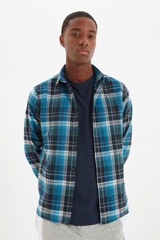 Trendyol, Camasa slim fit cu model in carouri, Albastru Trendyol, Camasa slim fit cu model in carouri, Albastru