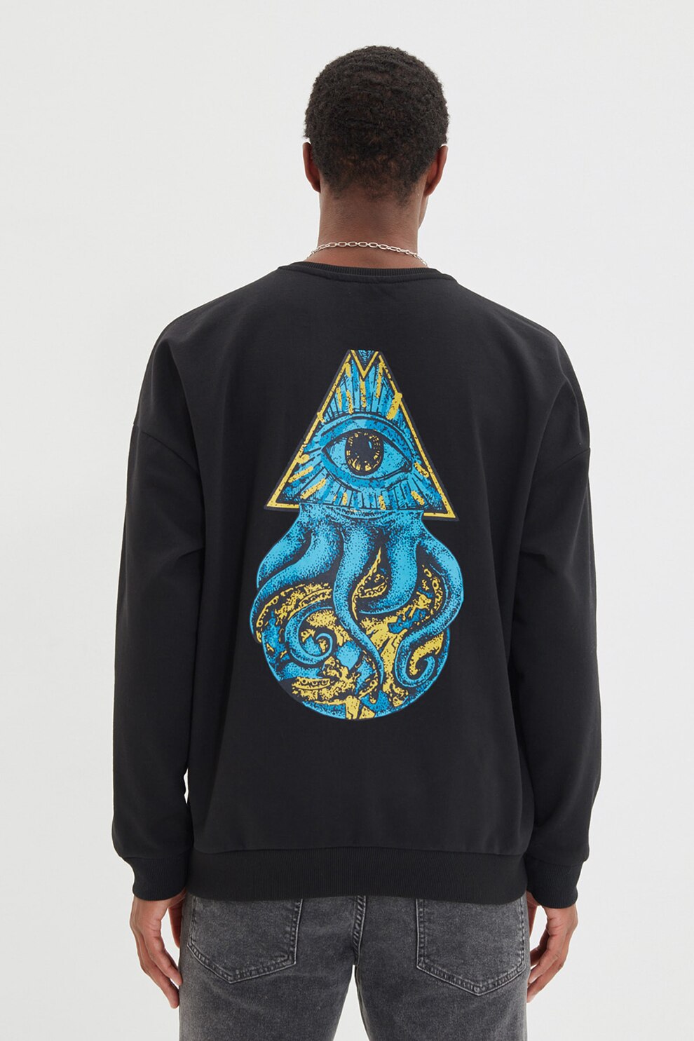 Trendyol, Bluza sport supradimensionata cu imprimeu grafic, Negru