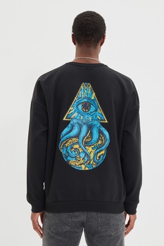 Trendyol, Bluza sport supradimensionata cu imprimeu grafic, Negru Trendyol, Bluza sport supradimensionata cu imprimeu grafic, Negru