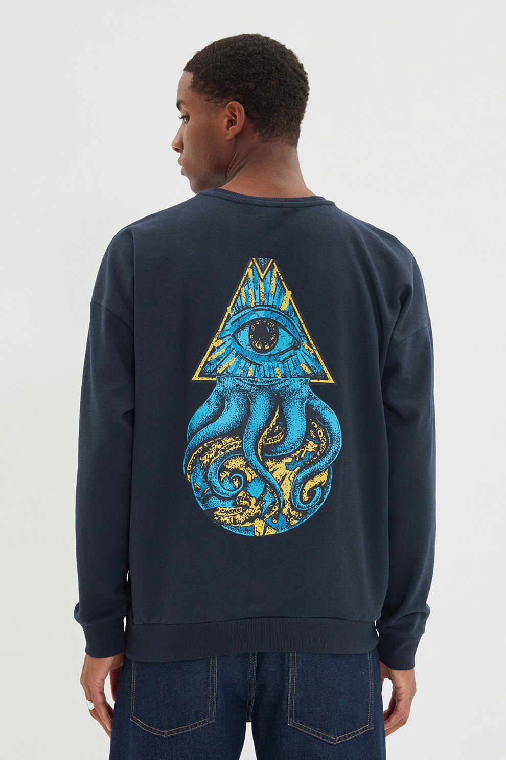 Trendyol, Bluza sport supradimensionata cu imprimeu grafic, Bleumarin