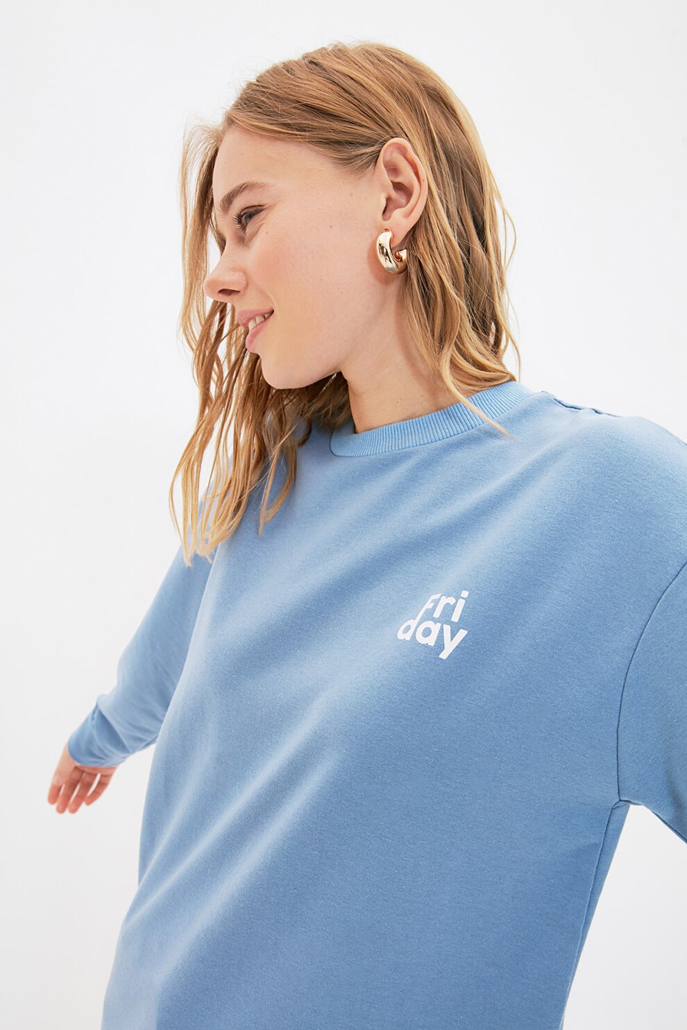 Trendyol, Bluza sport cu maneci cazute, Albastru deschis