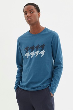 Trendyol, Pijama din bumbac cu pantaloni lungi, Bleumarin, S Trendyol, Pijama din bumbac cu pantaloni lungi, Bleumarin, S