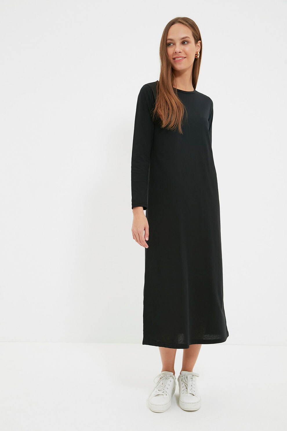 Trendyol, Rochie midi dreapta cu decolteu la baza gatului, Negru