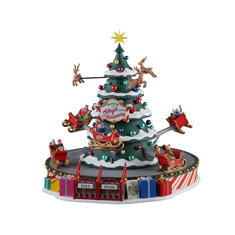 Decoratiune masa, Santa's Sleigh Spinners, Lemax, 29.5x27x27.5 cm, Multicolor