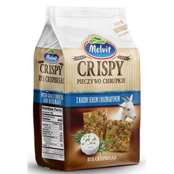 Paine crocanta de secara cu branza de capra si rozmarin Melvit Crispy, 150g Paine crocanta de secara cu branza de capra si rozmarin Melvit Crispy, 150g