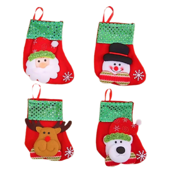 Set 4 Ciorapi Decorative Craciun , Mos Craciun , Om de Zapada , Urs ,Ren Rudolf. Textil ,16 x 12 x 8 cm Set 4 Ciorapi Decorative Craciun , Mos Craciun , Om de Zapada , Urs ,Ren Rudolf. Textil ,16 x 12 x 8 cm