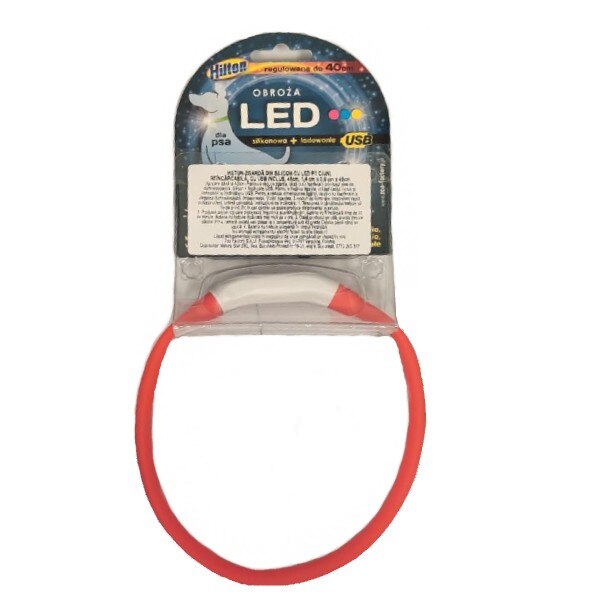 Zgarda caini din silicon Hilton cu leduri, Rosu, reincarcabila cu USB inclus, 40 cm