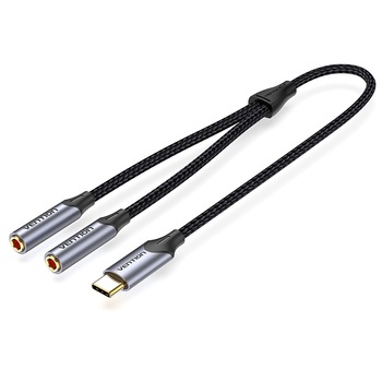Adaptor pentru casti USB-C la jack dublu de 3,5 mm, 0.3 metri, Vention Adaptor pentru casti USB-C la jack dublu de 3,5 mm, 0.3 metri, Vention