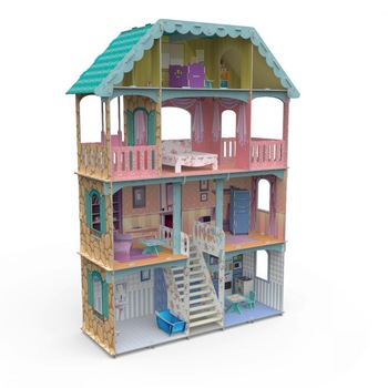 Casuta de papusi cu 3 niveluri si mansarda, 100 x 70 cm, 132 de piese, pentru fete, ATS Casuta de papusi cu 3 niveluri si mansarda, 100 x 70 cm, 132 de piese, pentru fete, ATS