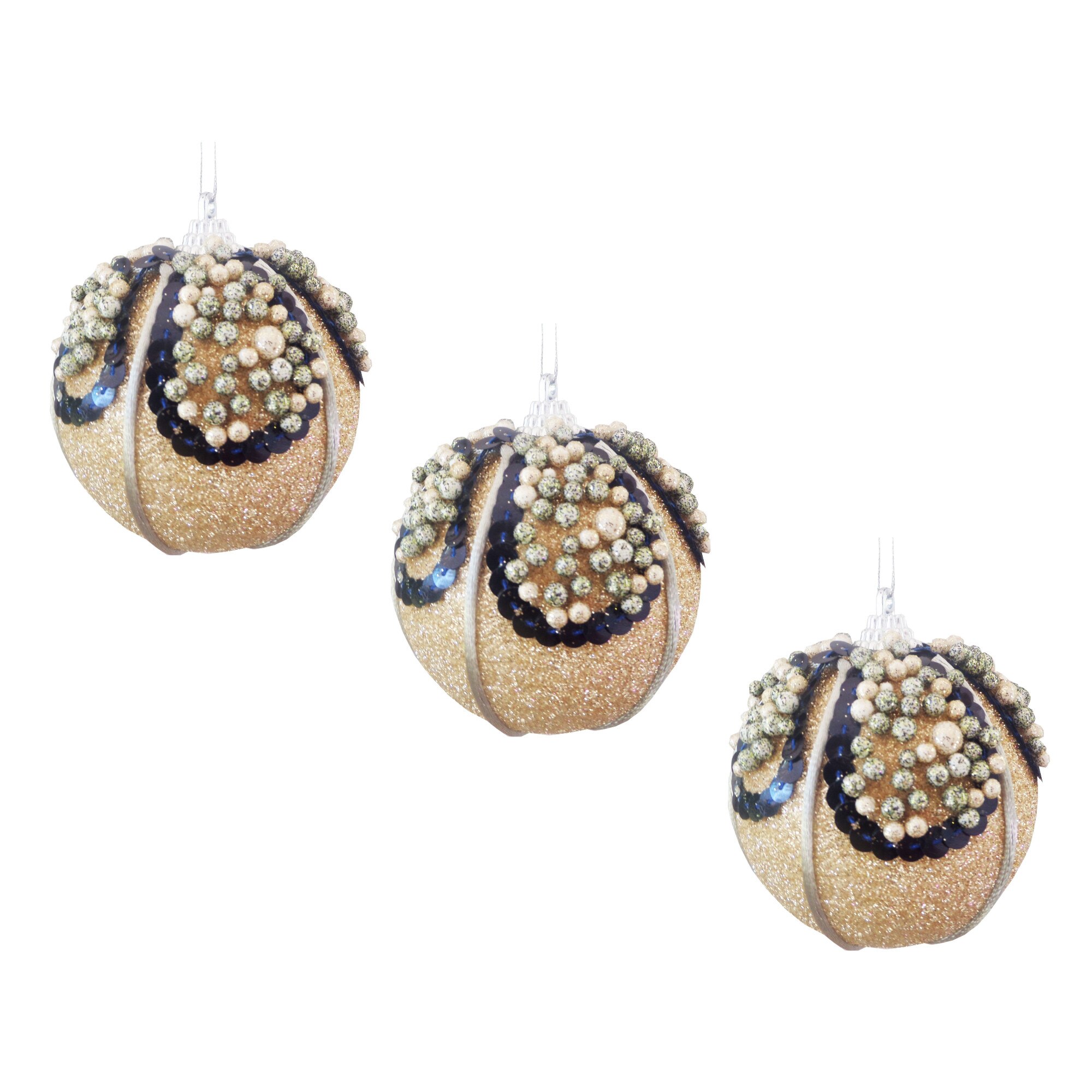 Set 3 buc Globuri de Craciun Golden-Bronz cu Paiete 8 cm