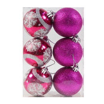 Set globuri de Craciun, 6 bucati, roz/mov , diametru 6 cm Set globuri de Craciun, 6 bucati, roz/mov , diametru 6 cm