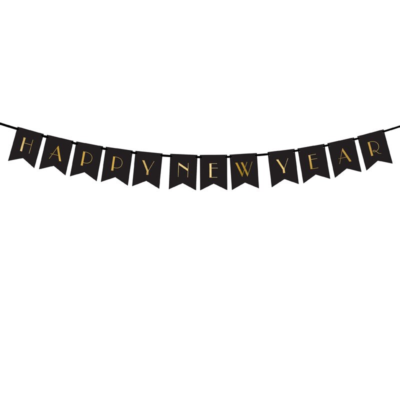 Banner Happy New Year, Negru, 170 cm