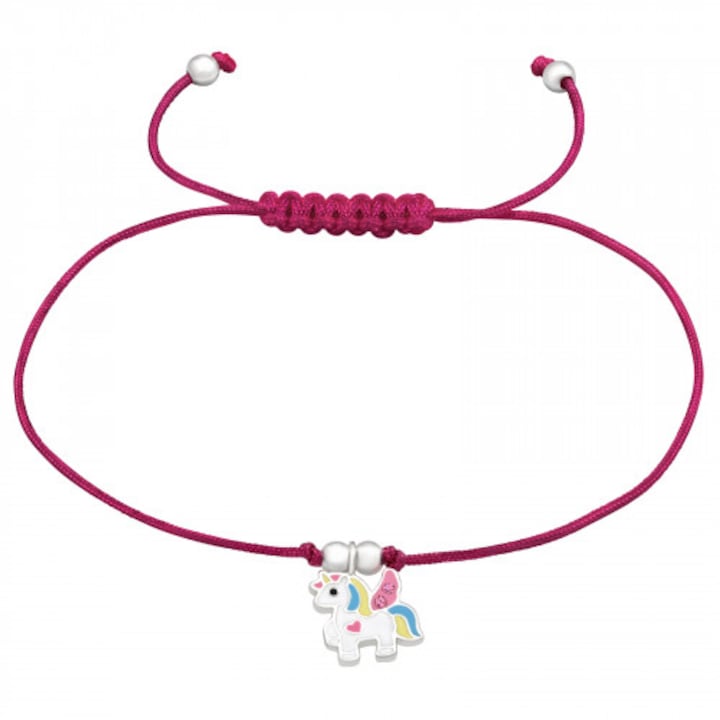Boutique 23 Gyermek karkötő, állítható zsinórral és Unikornis medállal, 925 ezüst, ékszerdobozzal