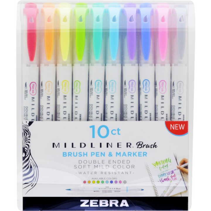 Set 10 Markere Brushpen, Zebra, Pastel Dual, multicolor