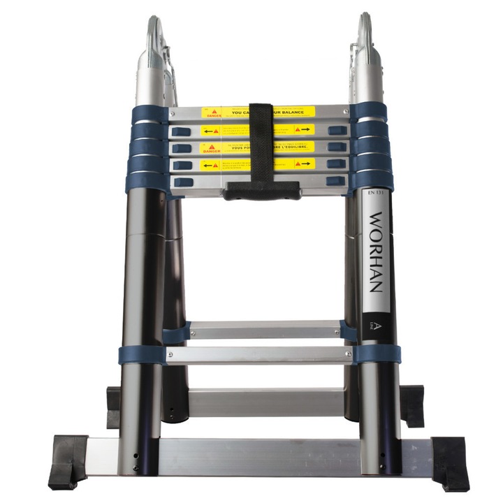 Scara telescopica dubla A-Line, Worhan, 3.8 m, Argintiu