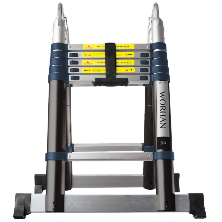 Scara telescopica dubla B-Line, Worhan, 3.8 m, Argintiu