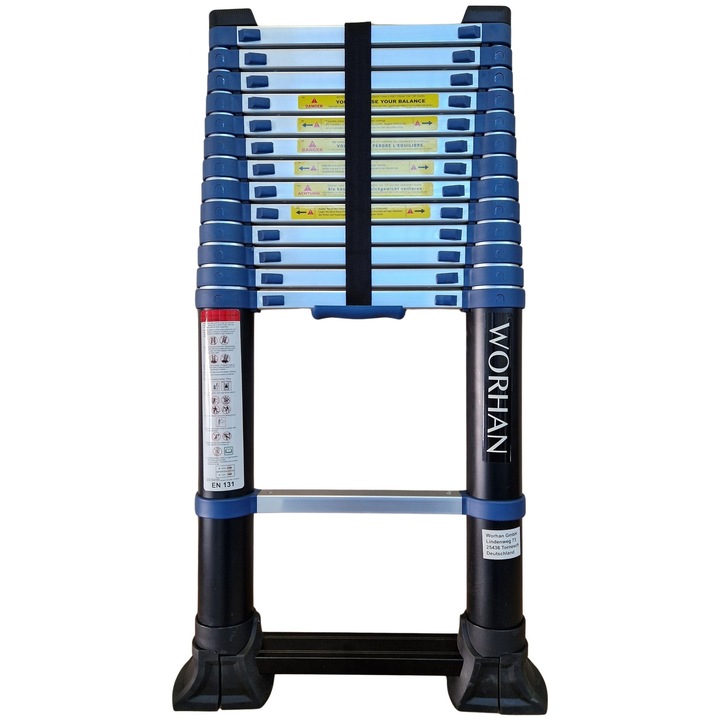 WORHAN 4,1 mScara telescopica cu stabilizatori retractabili Functie distantier integrata Scara din aluminiu Scara telescopica din aluminiu Scara multifunctionala 410cm 1K4.1