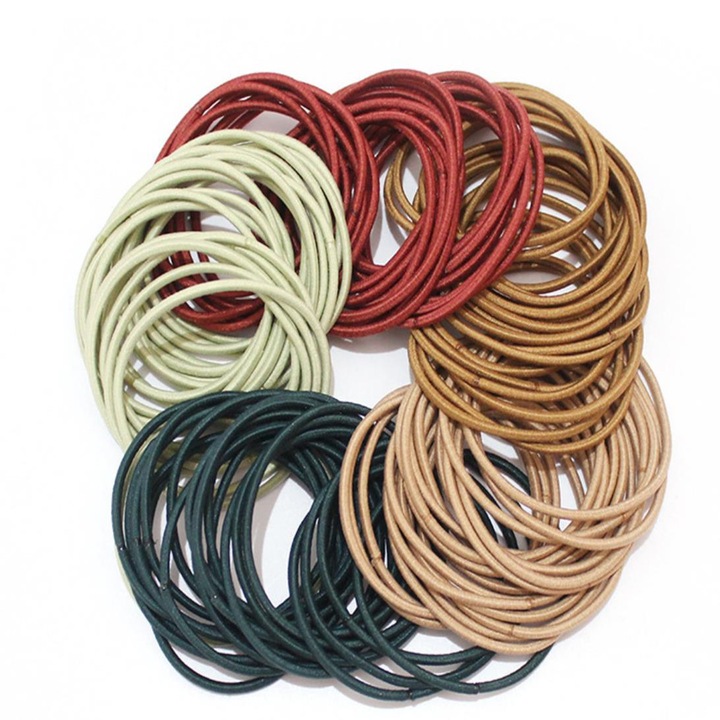 Комплект 100 ластици за коса, FAC, Гумени, Многоцветни