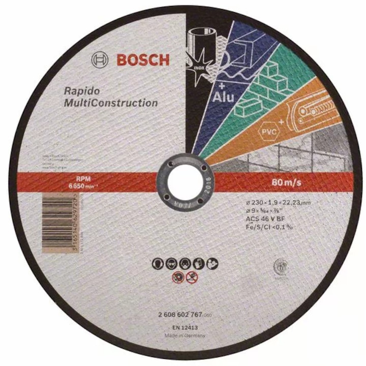 Bosch Darabolótárcsa, egyenes, Rapido Multi Construction 230 mm x 1.9 mm x 22.23 mm (2608602767)