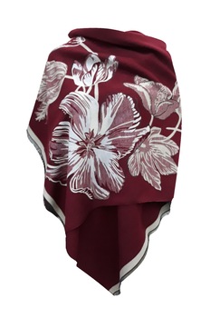 Sal dama, cu doua fete, grena/crem, model floral, dimensiune 190/65 cm Sal dama, cu doua fete, grena/crem, model floral, dimensiune 190/65 cm