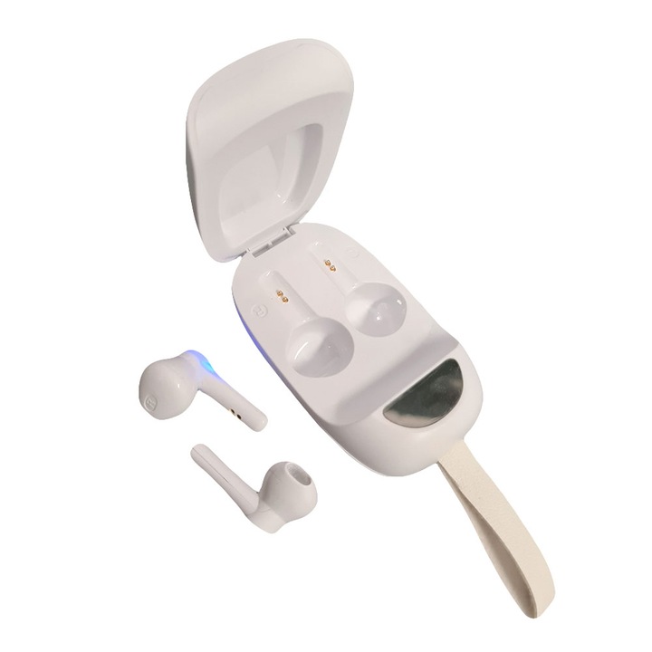 SIKS® Bluetooth fülhallgató, 5.0, Dual HD Call mikrofon, Smart LED kijelző, Vezeték nélküli, Töltődoboz, Fehér
