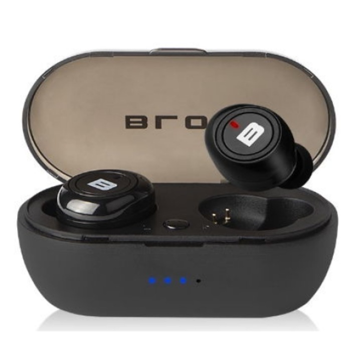 Casti Wireless earphones, Bluetooth 5.0 Wireless earphones, Microfon dual, Handsfree, Pairing automat, Control TOUCH, Universal compatibile, Negru