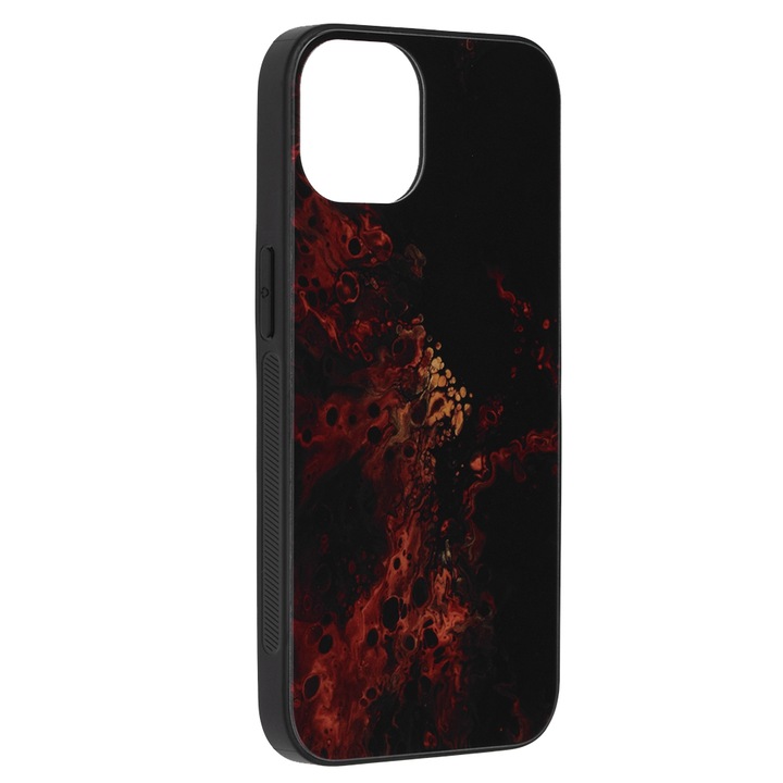 Husa Compatibila cu iPhone 13, Glass Durable, Spate din Sticla Securizata, Red Nebula