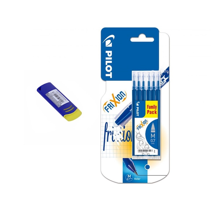 Set 6 rezerve Roller Pilot Frixion 0.7mm, albastru, radiera sters