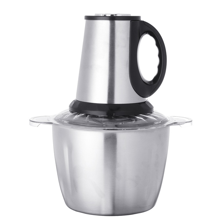 Tocator legume, Osmond, 300W, capacitate 3L, 4 cutite din inox, 3 viteze, bol din inox, Argintiu