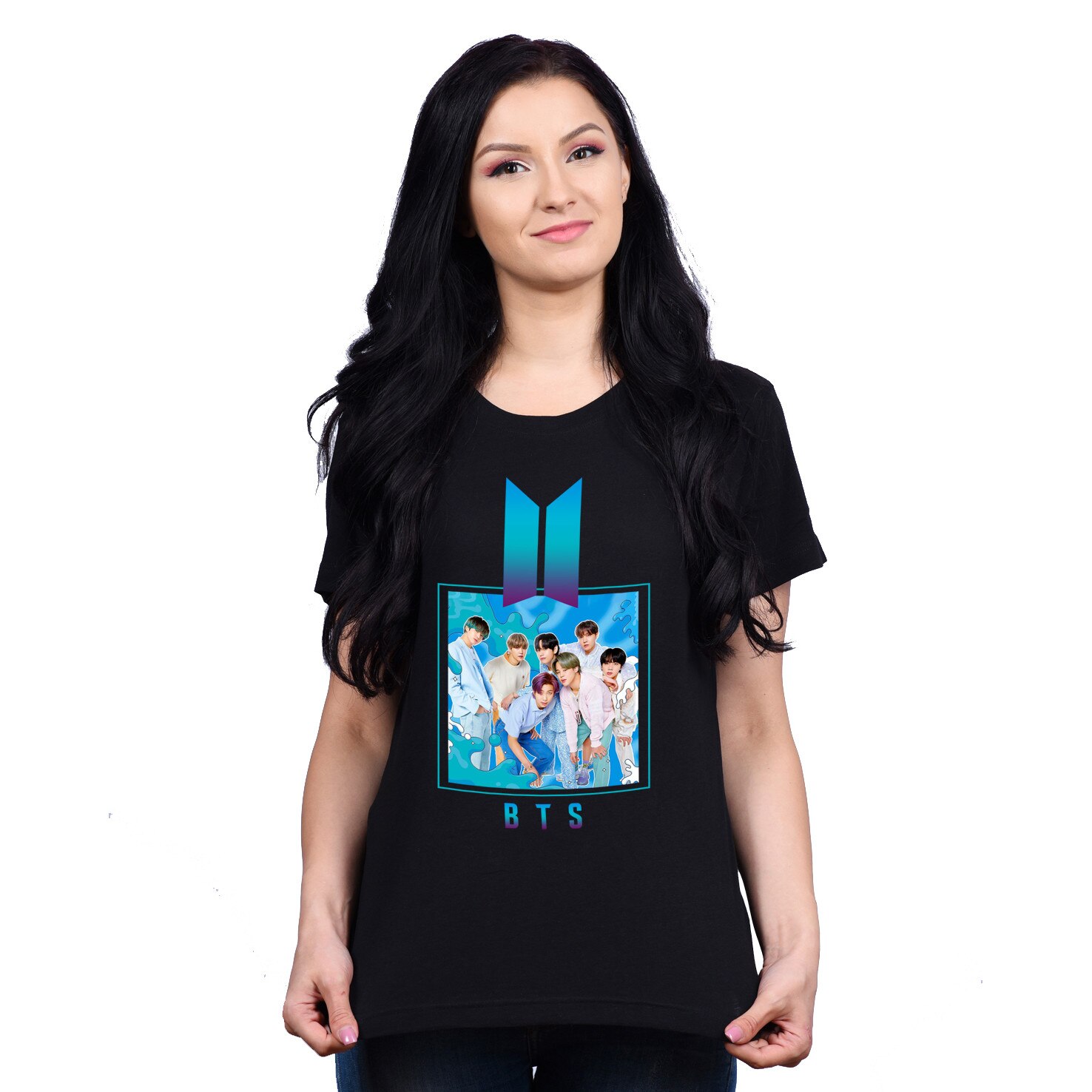 Tricou dama , Model BTS blue, Marimea M, Negru