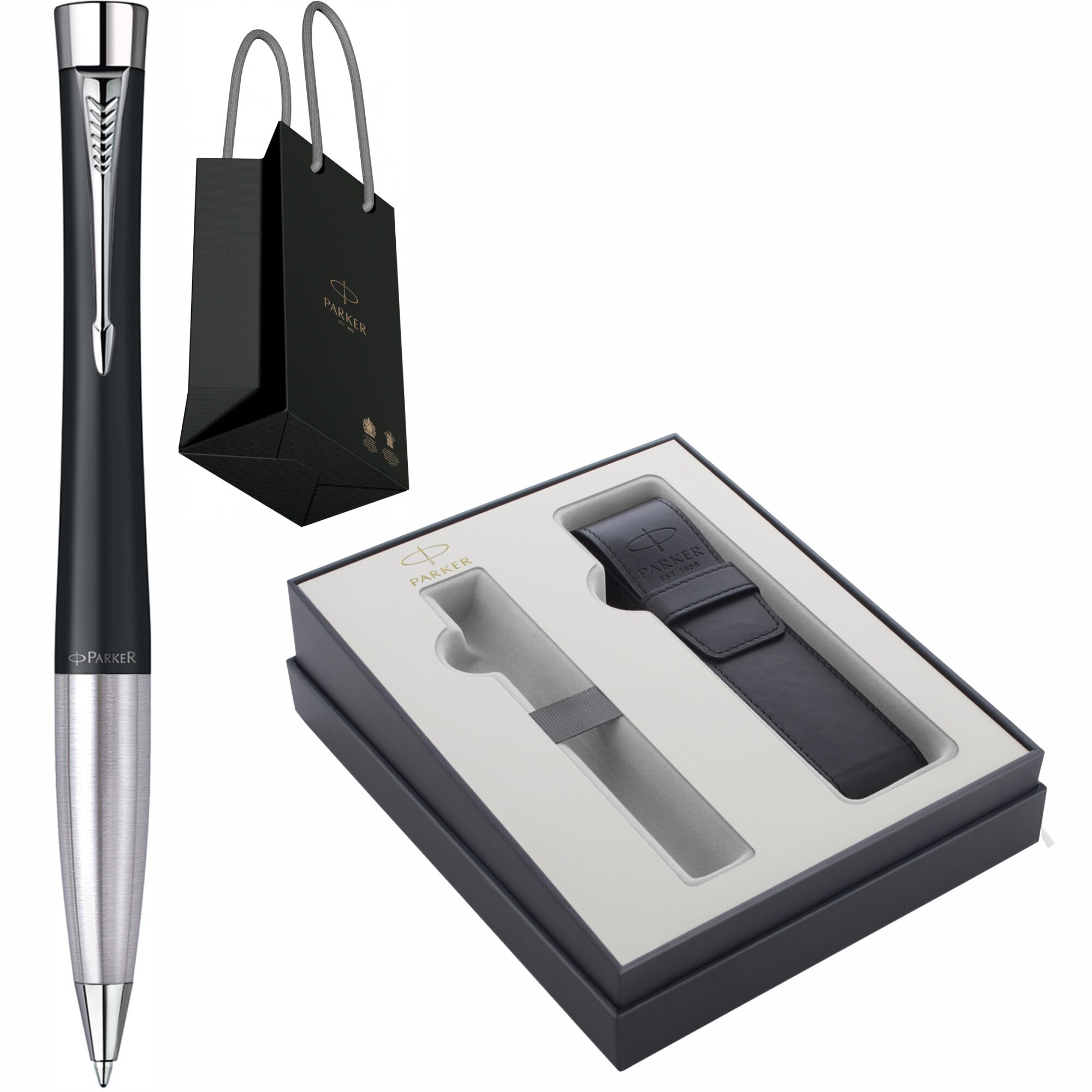 Set Parker Pix Personalizat prin Gravura Laser Urban Standard Muted Black CT in cutie cu etui Focus Collection si punga