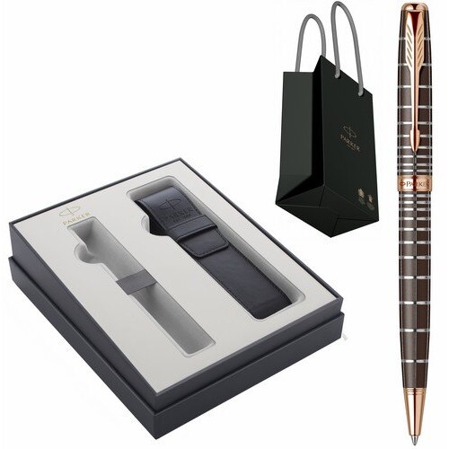 Set Parker Pix Sonnet Royal Dark Brown Laque PGT, cutie cu etui Focus Collection si punga