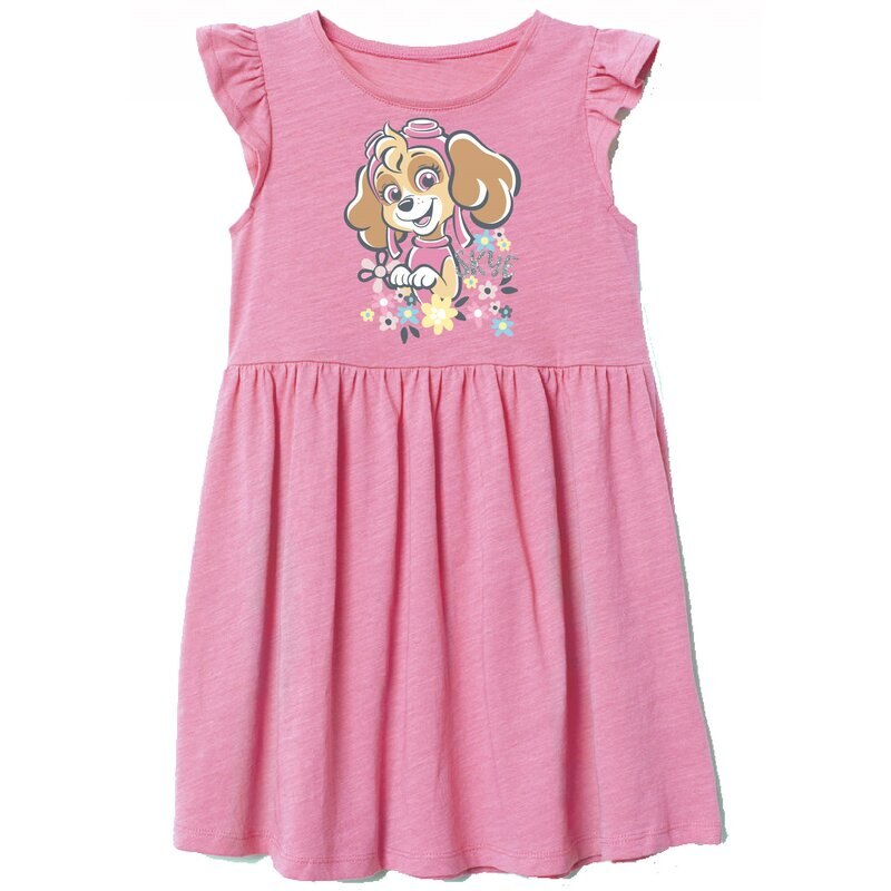 Rochie bumbac, Skye, roz cu volanas