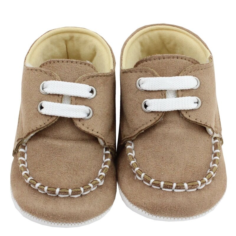 Papucei bebe, material textil, cu siret, bej